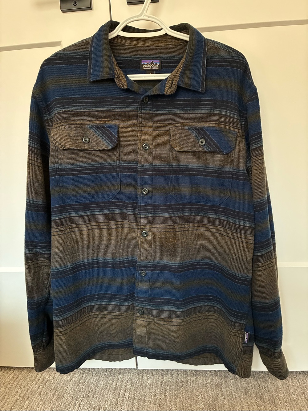 Patagonia Blue and Brown Striped Lightweight Shacket